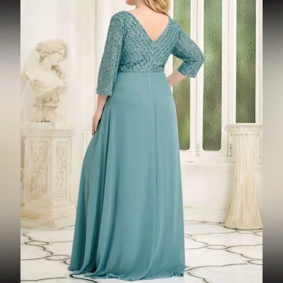 Plus sequin 3/4 sleeve Formal Prom Evening Party Wedding Dress - Picture 4 of 4
